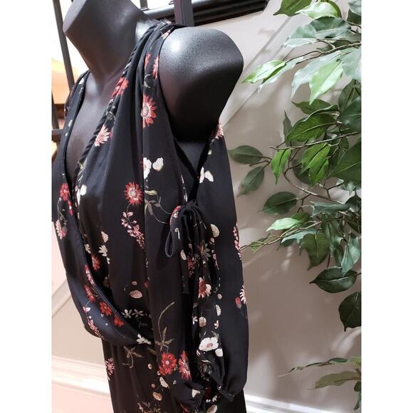 Lilian Women Black Floral Polyester Cold Shoulder Long Sleeve Long Maxi Dress 2X - Picture 6 of 13